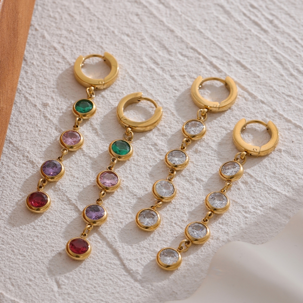 Stylish Colored Diamonds Long Earrings